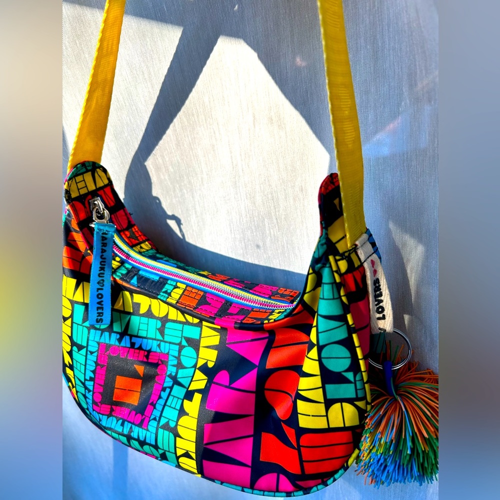 Harajuku Lovers rainbow mini zip top nylon bag